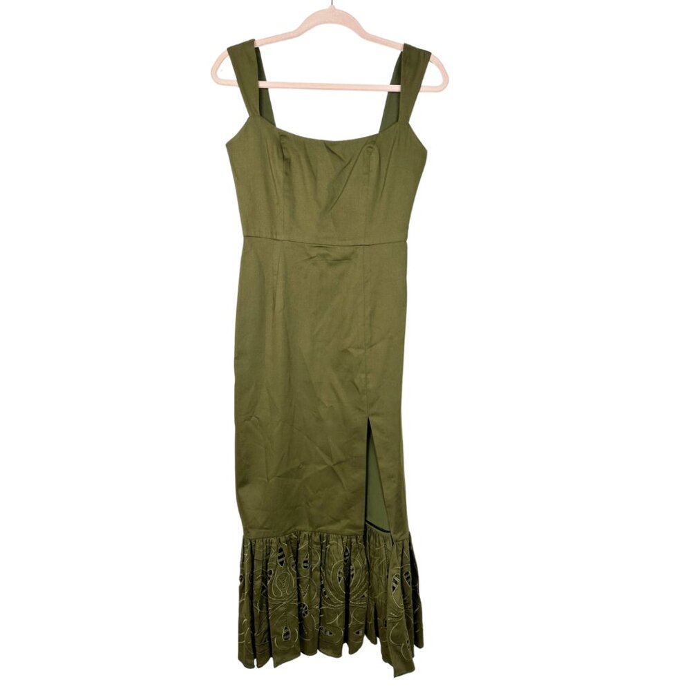 NWT SACHIN + BABI Laura Dress in Olive Smocked Midi Peplum Slit Sleeveless 10 - Picture 3 of 10